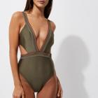 River Island Womens Saddle Stitch Plunge Cut Out Swimsuit