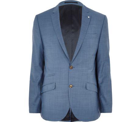 River Island Mens Cross-hatch Wool-blend Slim Suit Jacket