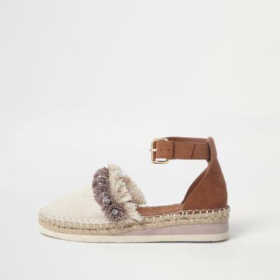 River Island Womens Canvas Fringe Diamante Espadrilles