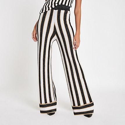 River Island Womens Metallic Stripe Knit Wide Leg Pants
