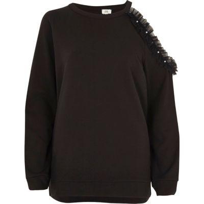 River Island Womens One Shoulder Pearl Sweatshirt