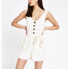 River Island Womens White Button Front Tie Waist Romper