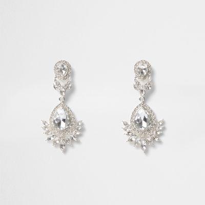 River Island Womens Silver Tone Crystal Drop Earrings