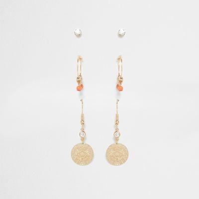 River Island Womens Gold Tone Filigree Hoop Earrings Multipack
