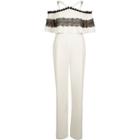 River Island Womens White Bardot Lace Insert Wide Leg Jumpsuit