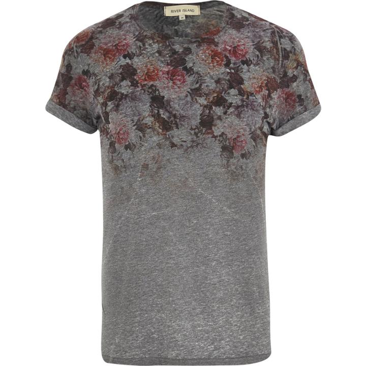 River Island Mensdark Floral Neck T-shirt