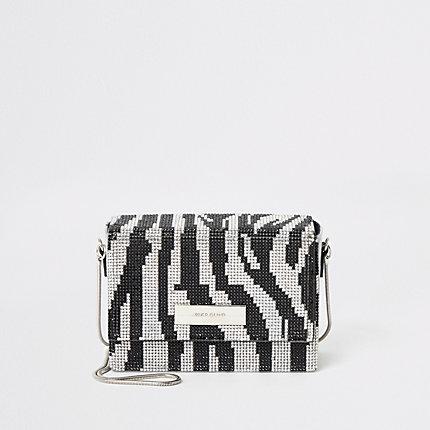 River Island Womens Silver Zebra Diamante Mini Cross Body Bag