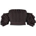 River Island Womens Stripe Puff Sleeve Bardot Crop Top