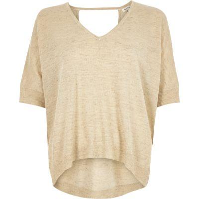 River Island Womens Knit Linen V Neck T-shirt