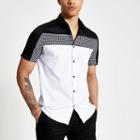 River Island Mens White Houndstooth Colour Block Slim Fit Shirt