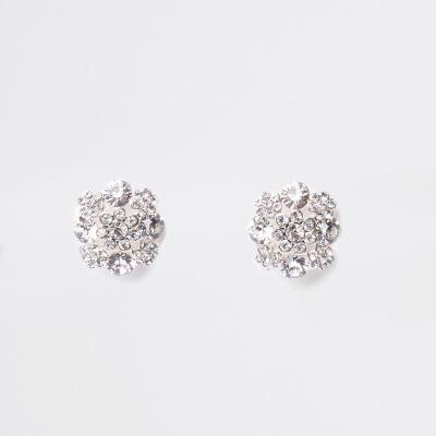 River Island Womens White Diamante Clip On Earrings