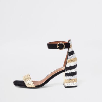 River Island Womens Woven Metallic Block Heel Sandals