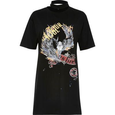 River Island Womens Print Choker Neck Oversized T-shirt