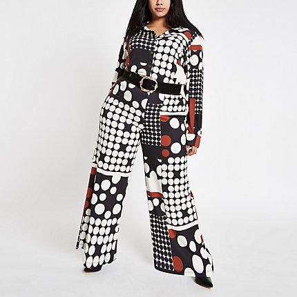 River Island Womens Plus Spot Print Wide Leg Trousers