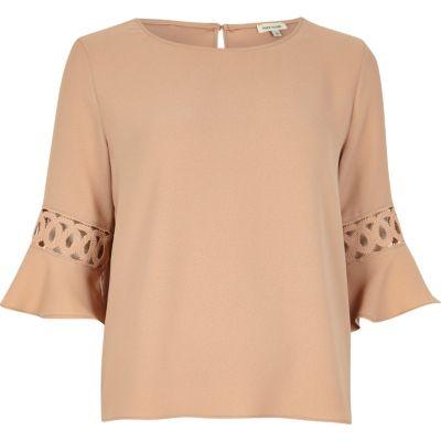 River Island Womens Nude Cord Insert Bell Sleeve Top