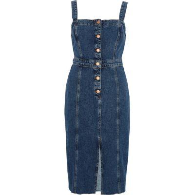 River Island Womens Petite Fitted Button Denim Dress