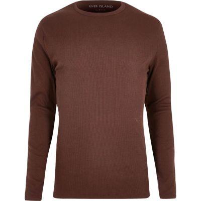 River Island Mens Chocolate Ribbed Long Sleeve T-shirt