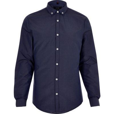 River Island Mens Spot Double Collar Slim Fit Shirt