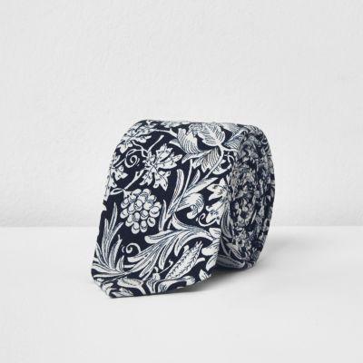 River Island Mensnavy Floral Print Silk Tie