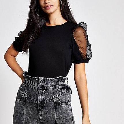 River Island Womens Mesh Puff Sleeve T-shirt