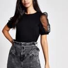 River Island Womens Mesh Puff Sleeve T-shirt