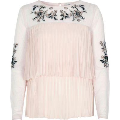 River Island Womens Floral Embroidered Tiered Pleat Top