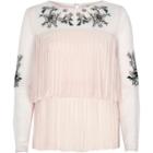River Island Womens Floral Embroidered Tiered Pleat Top