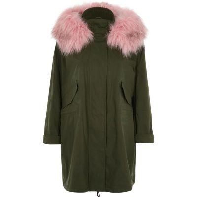 River Island Womens Pink Fur Collar Parka