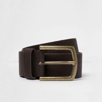 River Island Mensbrown Leather Aztec Textured Belt