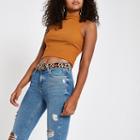 River Island Womens Yellow Ribbed High Neck Crop Top