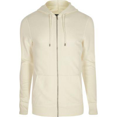 River Island Mens White Muscle Fit Zip Up Hoodie