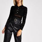 River Island Womens Sheered Long Sleeve Polo Top