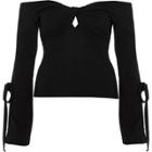 River Island Womens Bardot Knot Front Long Tie Sleeve Top