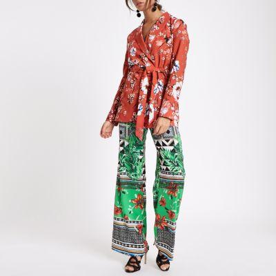 River Island Womens Floral Print Belted Blazer Jacket