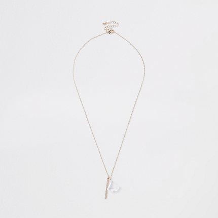 River Island Womens Gold Tone Clear Jewel Diamante Paved Necklace