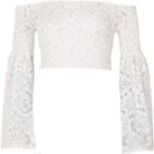 River Island Womens White Lace Shirred Flared Sleeve Crop Top