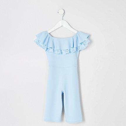 River Island Mini Girls Bardot Ruffle Jumpsuit