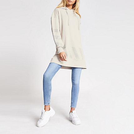 River Island Womens Diamante Embellished Longline Hoodie