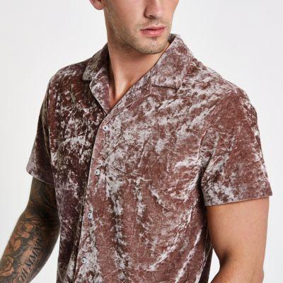 River Island Mens Crushed Velvet Revere Shirt