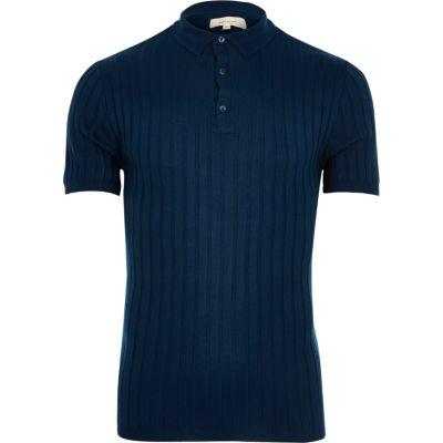 River Island Mens Muscle Fit Ribbed Polo Shirt