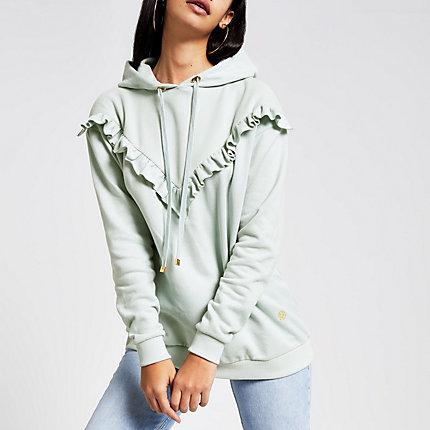River Island Womens Frill Chevron Ribbed Hoodie