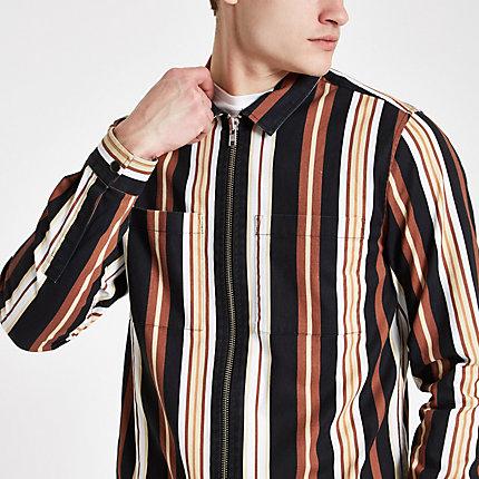River Island Mens Stripe Print Zip Though Shirt