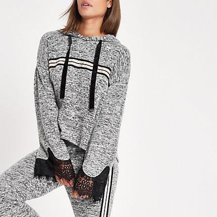 River Island Womens Marl Lace Trim Tape Pajama Hoodie