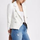 River Island Womens White Boucle Double-breasted Jacket