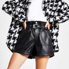 River Island Womens Petite Faux Leather Paperbag Waist Mom Shorts