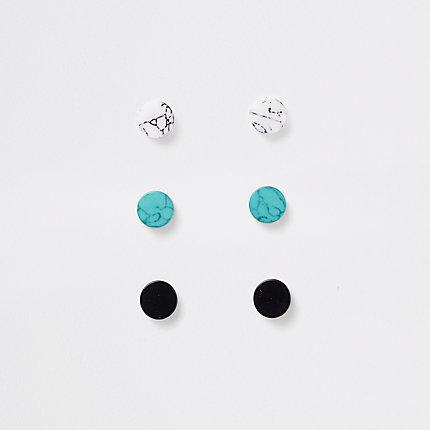 River Island Mens Marble Plug Earrings Multipack