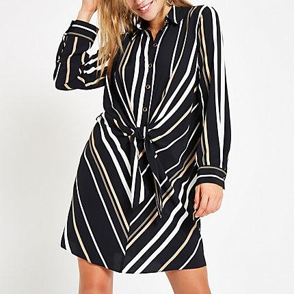 River Island Womens Stripe Tie Front Shirt Dress