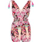 River Island Womens Feather Print Tassel Cut Out Playsuit