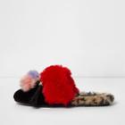 River Island Womens Mixed Faux Fur Pom Pom Backless Loafers