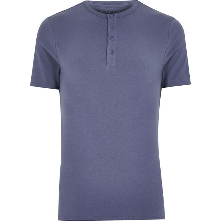 River Island Mensnavy Muscle Fit Grandad T-shirt